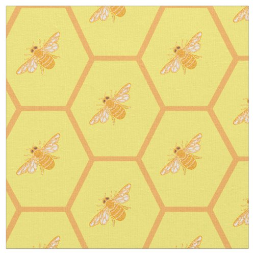 Yellow honeycomb with honey bees fabric