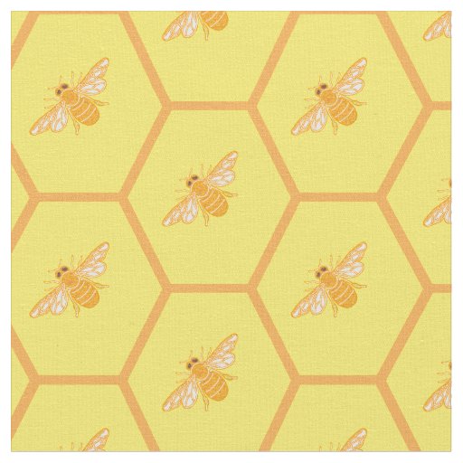 Yellow honeycomb with honey bees fabric