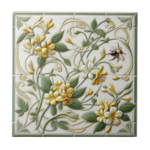 Yellow Honeysuckle & Flowers Decorative Tile-1 Ceramic Tile