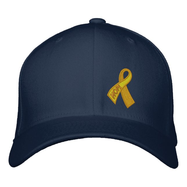 Yellow Hope Ribbon Solidarity Embroidered Baseball Cap (Front)