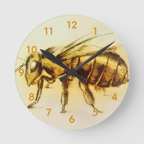 Yellow Hornet Bee Round Clock Realistic Sketch Round Clock