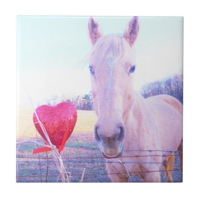 Yellow Horse and Red  Heart Ceramic Tile (Front)