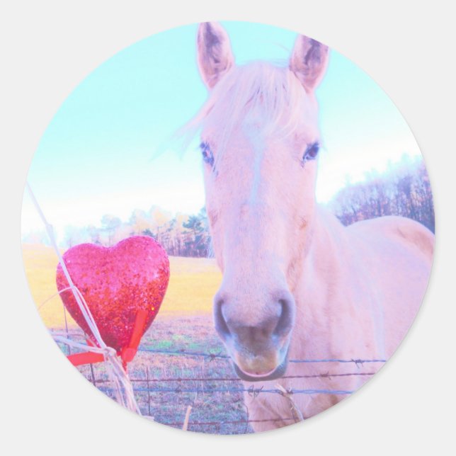 Yellow Horse and Red  Heart Classic Round Sticker (Front)