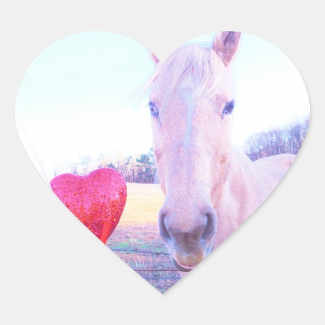 Yellow Horse and Red  Heart Heart Sticker (Front)