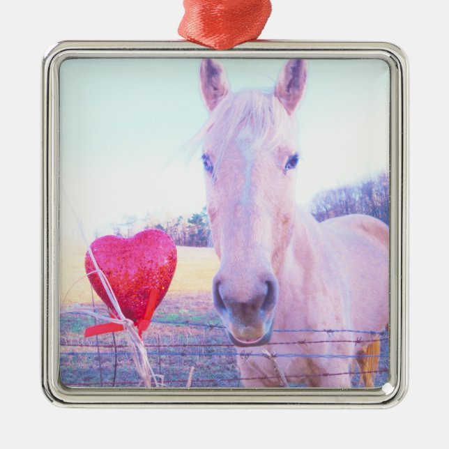 Yellow Horse and Red  Heart Metal Ornament (Front)