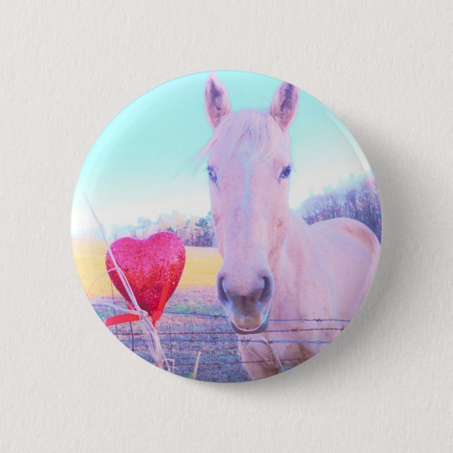Yellow Horse and Red  Heart Pinback Button (Front)