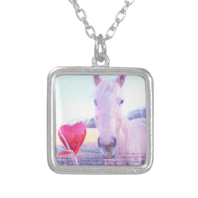 Yellow Horse and Red  Heart Silver Plated Necklace (Front)