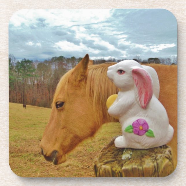 Yellow Horse, Spring Rabbit Beverage Coaster (Front)