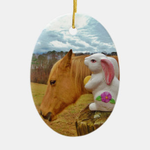 Yellow Horse, Spring Rabbit Ceramic Ornament