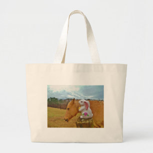 Yellow Horse, Spring Rabbit Large Tote Bag