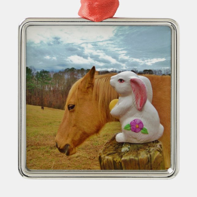 Yellow Horse, Spring Rabbit Metal Ornament (Front)