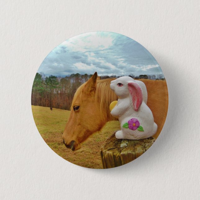 Yellow Horse, Spring Rabbit Pinback Button (Front)