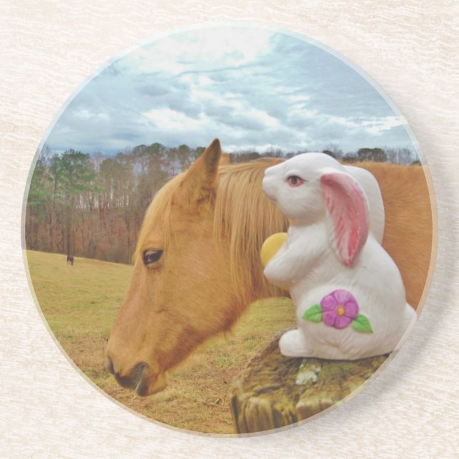Yellow Horse, Spring Rabbit Sandstone Coaster (Front)