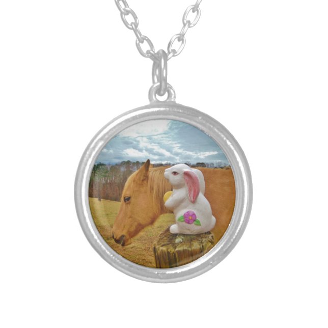 Yellow Horse, Spring Rabbit Silver Plated Necklace (Front)