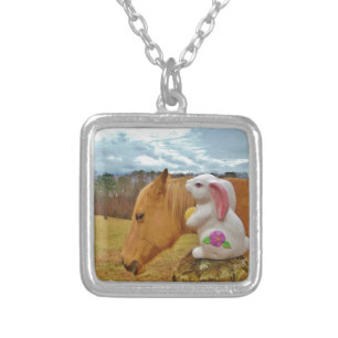 Yellow Horse, Spring Rabbit Silver Plated Necklace