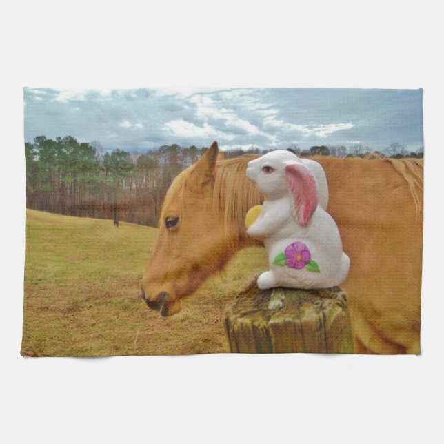 Yellow Horse, Spring Rabbit Towel (Horizontal)