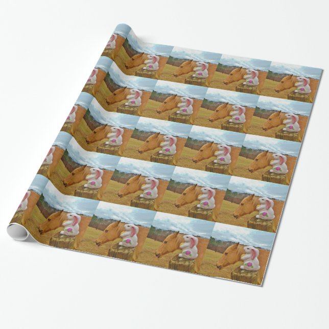 Yellow Horse, Spring Rabbit Wrapping Paper (Unrolled)