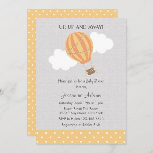 Yellow Hot Air Balloon Baby Shower Invitation