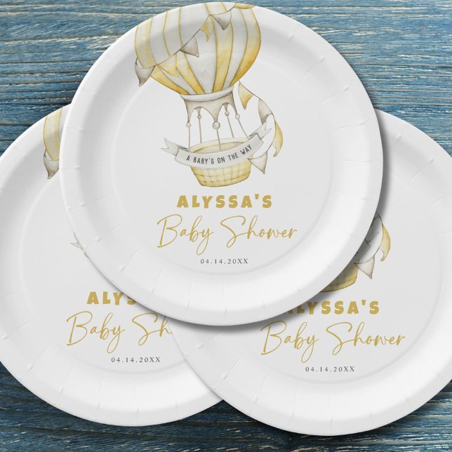 Yellow Hot Air Balloon Baby Shower Paper Plates (Creator Uploaded)