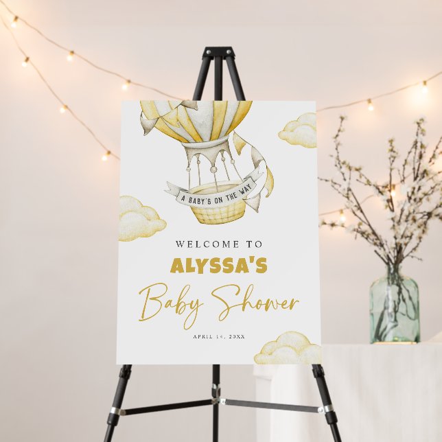 Yellow Hot Air Balloon Baby Shower Welcome Foam Board (In Situ (Stand))