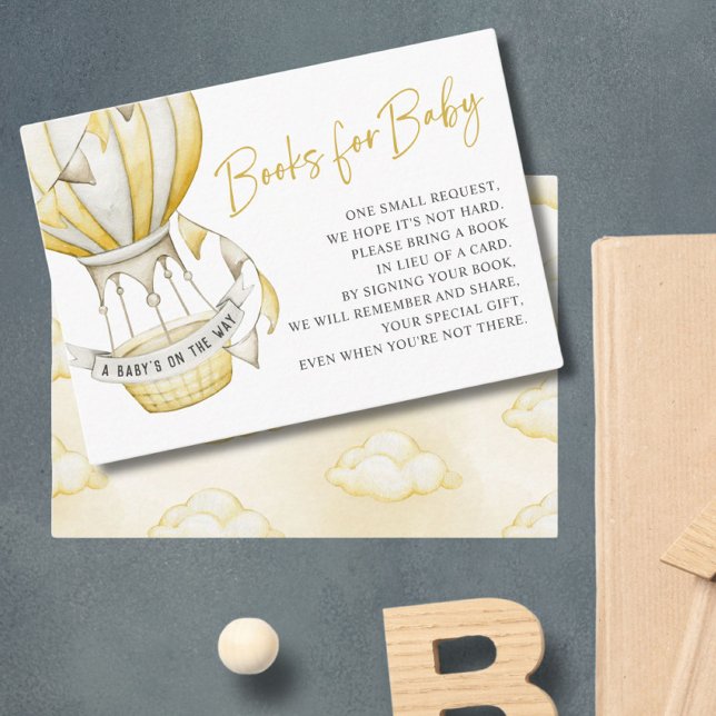 Yellow Hot Air Balloon Books for Baby Shower Enclosure Card (Creator Uploaded)