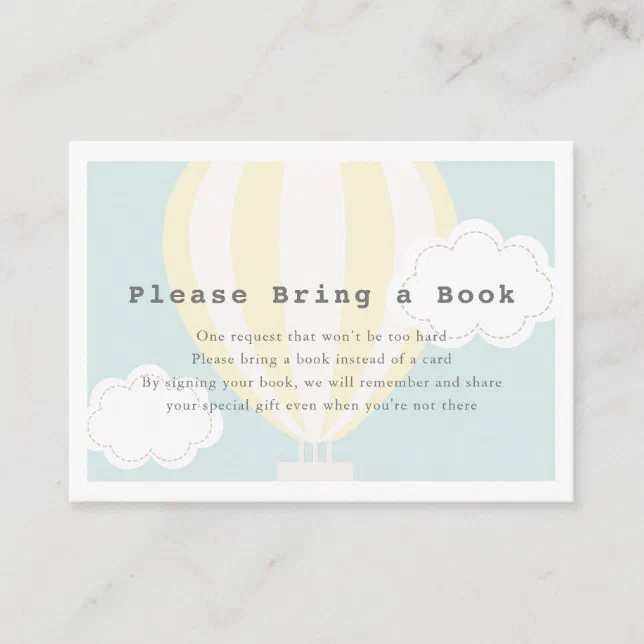Yellow Hot Air Balloon Please Bring a Book Enclosure Card | Zazzle