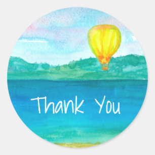 Yellow Hot Air Balloon Thank You Classic Round Sticker