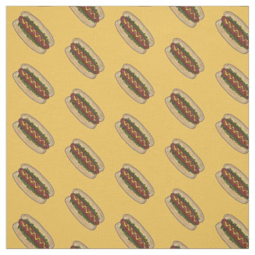 Yellow Hot Dog Frankfurter Pickle Relish Mustard Fabric