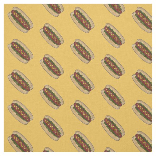 Yellow Hot Dog Frankfurter Pickle Relish Mustard Fabric