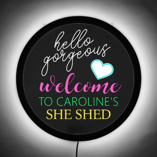 Yellow Hot Pink White Retro She Shed Welcome LED Sign