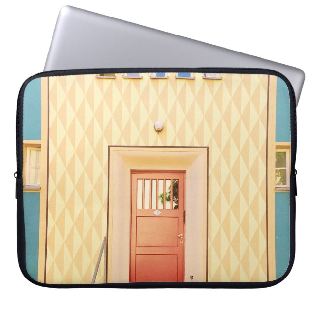 Yellow house illustration laptop sleeve (Front)