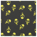 Yellow Human Skulls on Black Pattern Fabric