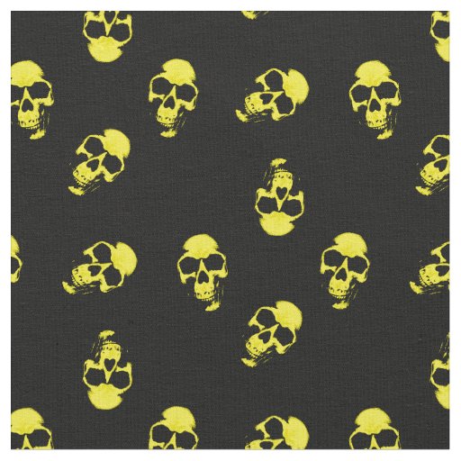 Yellow Human Skulls on Black Pattern Fabric