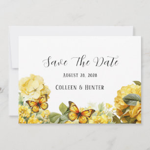 Yellow Hydrangea Butterfly Save The Date Cards