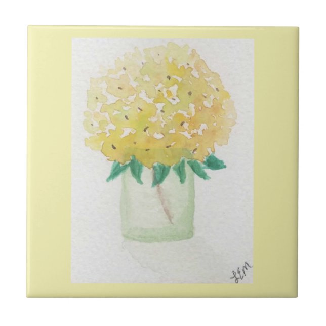 Yellow Hydrangea Ceramic Tile (Front)