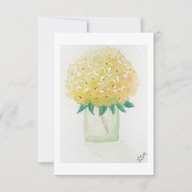 Yellow Hydrangea Flower Note Cards (Front)