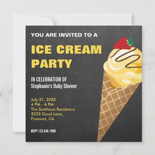Yellow Ice Cream Cone Baby Shower Invitation