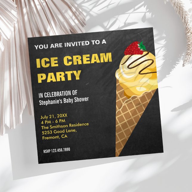 Yellow Ice Cream Cone Baby Shower Invitation (Creator Uploaded)