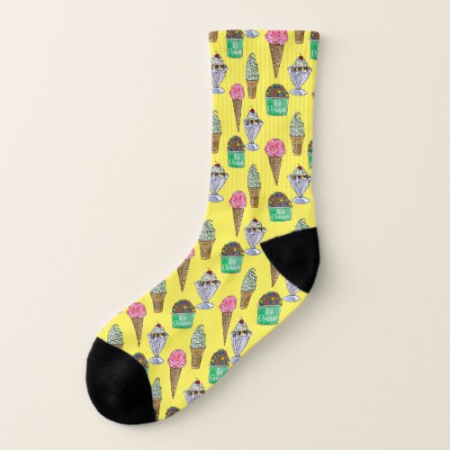 Yellow Ice Cream Cone Pattern Socks