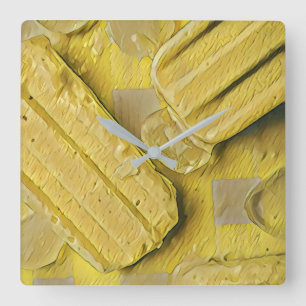 Yellow ice cream cone popsicle square wall clock