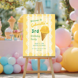 Yellow Ice Cream Kids Summer Birthday Party Sign
