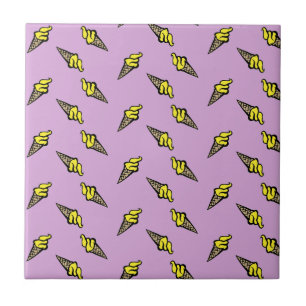 Yellow ice cream on purple ceramic tile