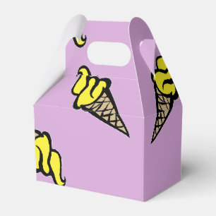 Yellow ice cream on purple favor boxes
