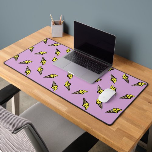 Yellow ice cream pattern on purple desk mat