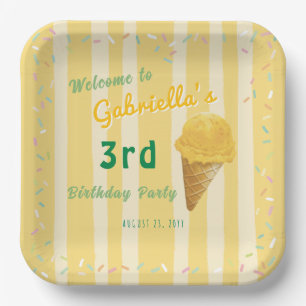 Yellow Ice Cream Sprinkle Kids Birthday Party Paper Plates