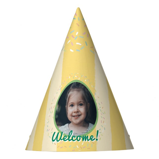 Yellow Ice Cream Sprinkle Photo Summer Birthday  Party Hat (Front)
