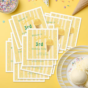 Yellow Ice Cream Sprinkle Summer Birthday Party Napkins