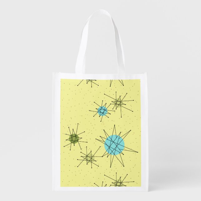 Yellow Iconic Atomic Starbursts Pattern Reusable G Grocery Bag (Front)