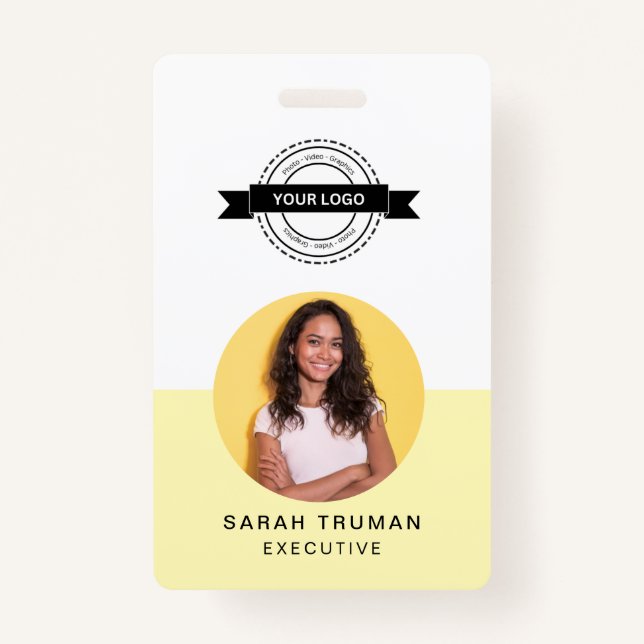Yellow ID Card | Minimalist Business Employee QR Badge (Front)