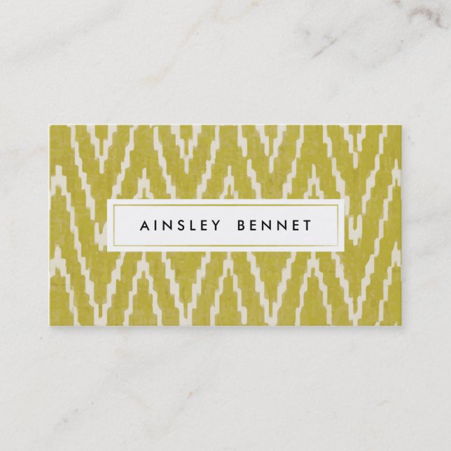 Yellow Ikat Chevron Patterned Business Cards (Front)